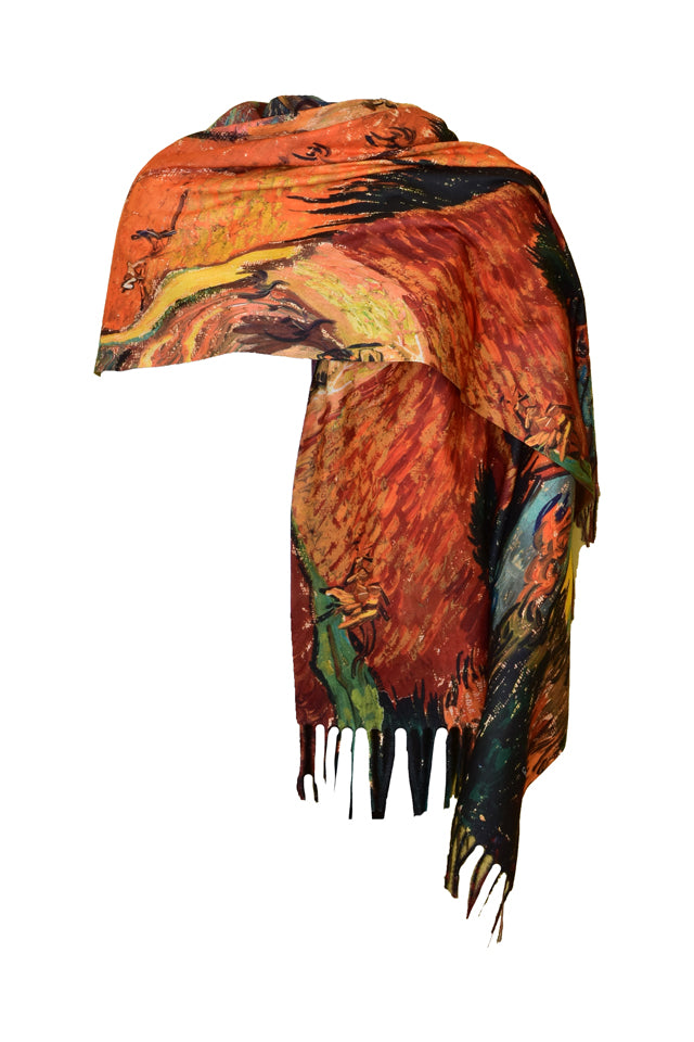 Fular tip esarfa pictata 2, Dacali, casmir ,12 maro/oranj