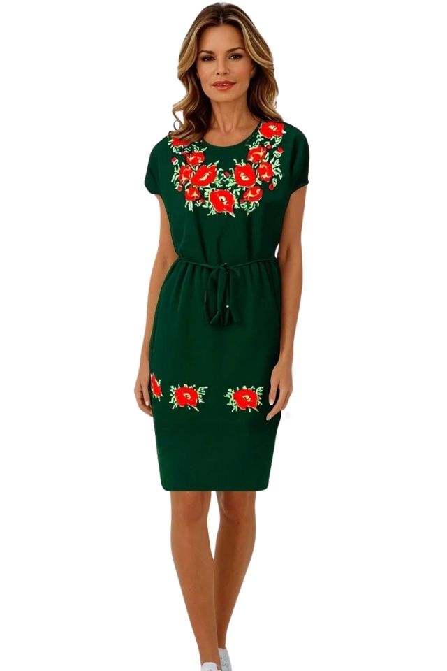 Rochie casual dama R777, verde/rosu