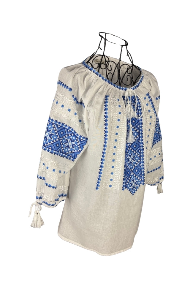 Bluza dama IL26 alb/albastru