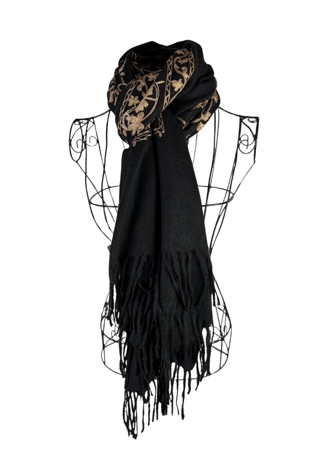 Fular dama de lux brodat uni negru