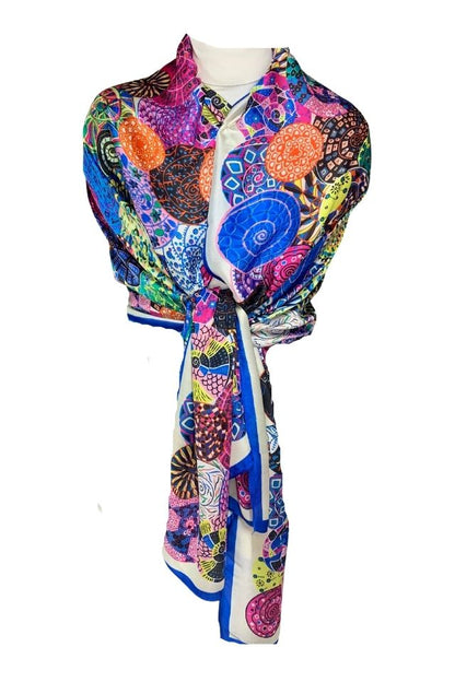 Esarfa tip sal ED, Dacali, alb/albastru, 185x90cm