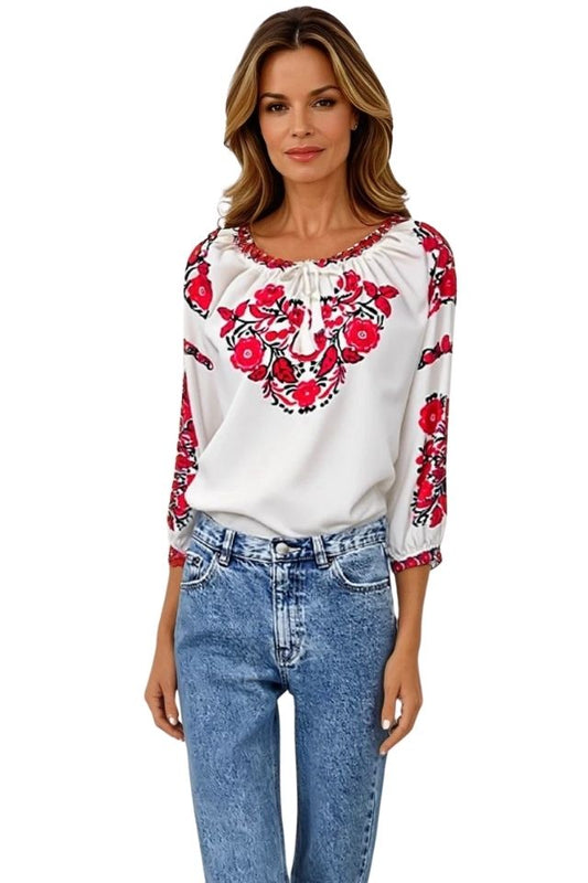 Bluza tip ie dama R25 alb crystal/rosu