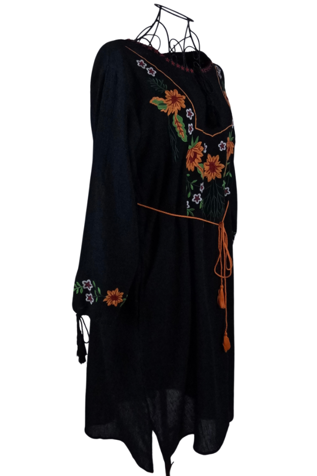 Rochie traditionala dama R, negru mahon/portocaliu