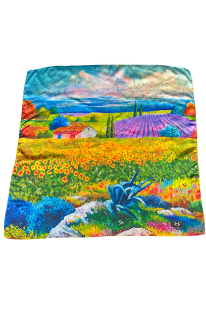 Esarfa patrata LV dama, mov/galben, 70x70 cm