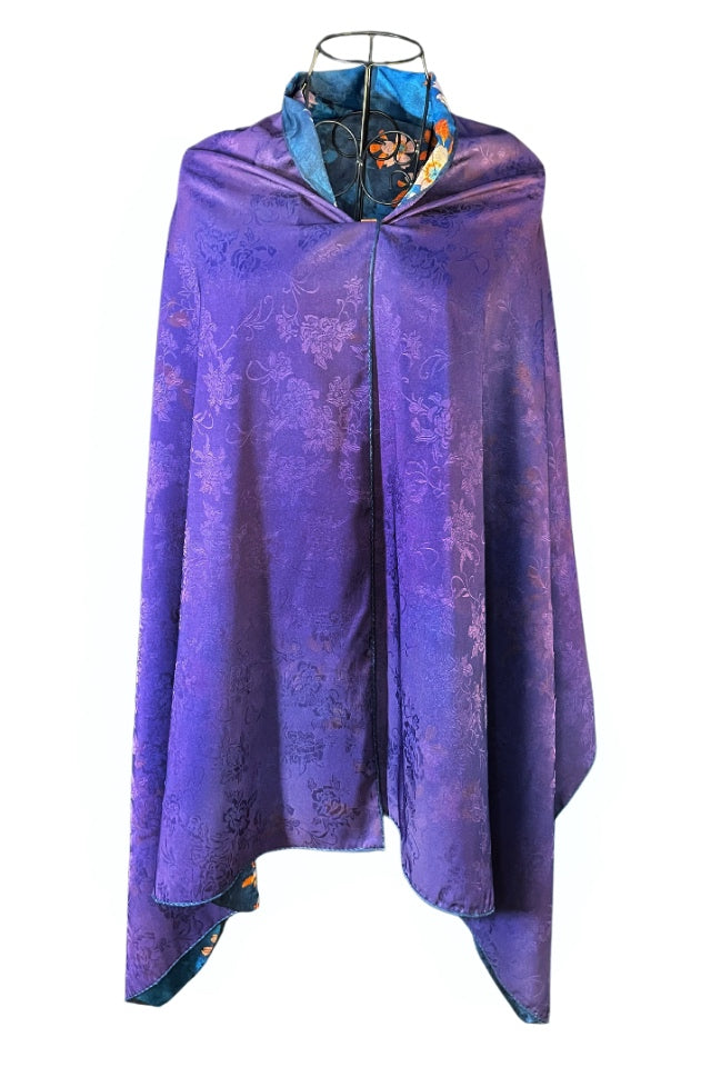 Esarfa de lux din matase naturala, albastru/mov, 180x70cm
