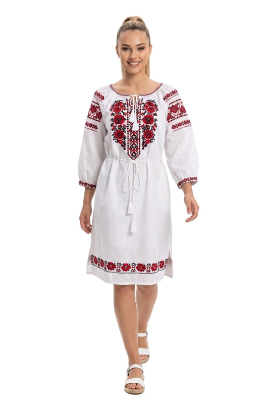 Rochie dama IL26 alb/rosu