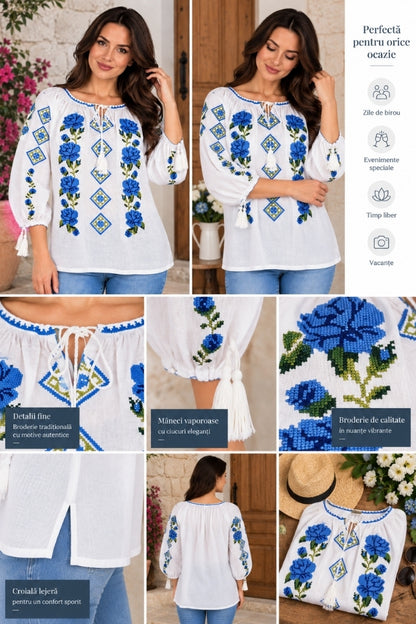Bluza dama SE26F alb/albastru