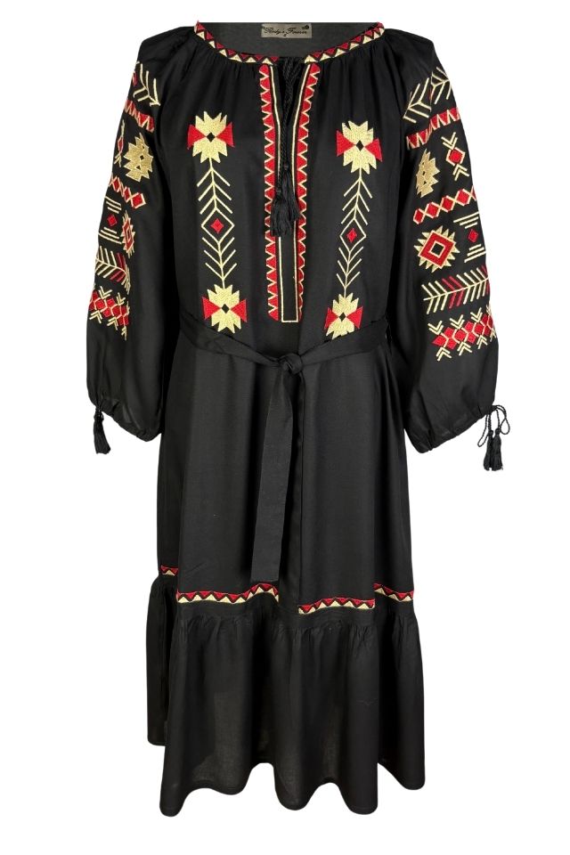 Rochie traditionala dama R25 negru/rosu