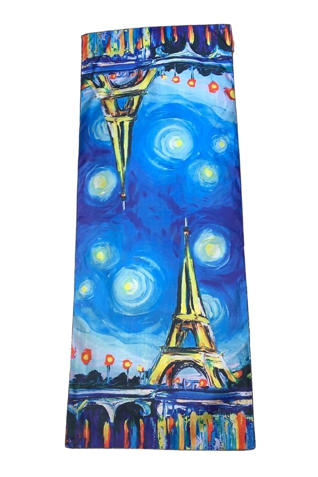 Esarfa tip sal doua fete pictata B, Dacali, matase, albastru inchis, 180x70cm