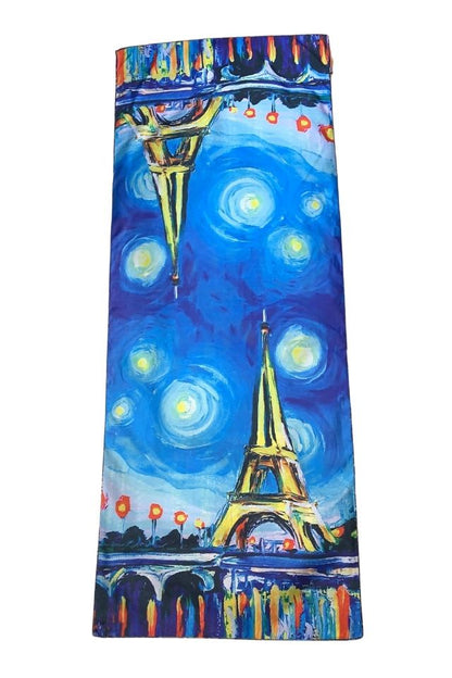 Esarfa tip sal doua fete pictata B, Dacali, matase, albastru inchis, 180x70cm