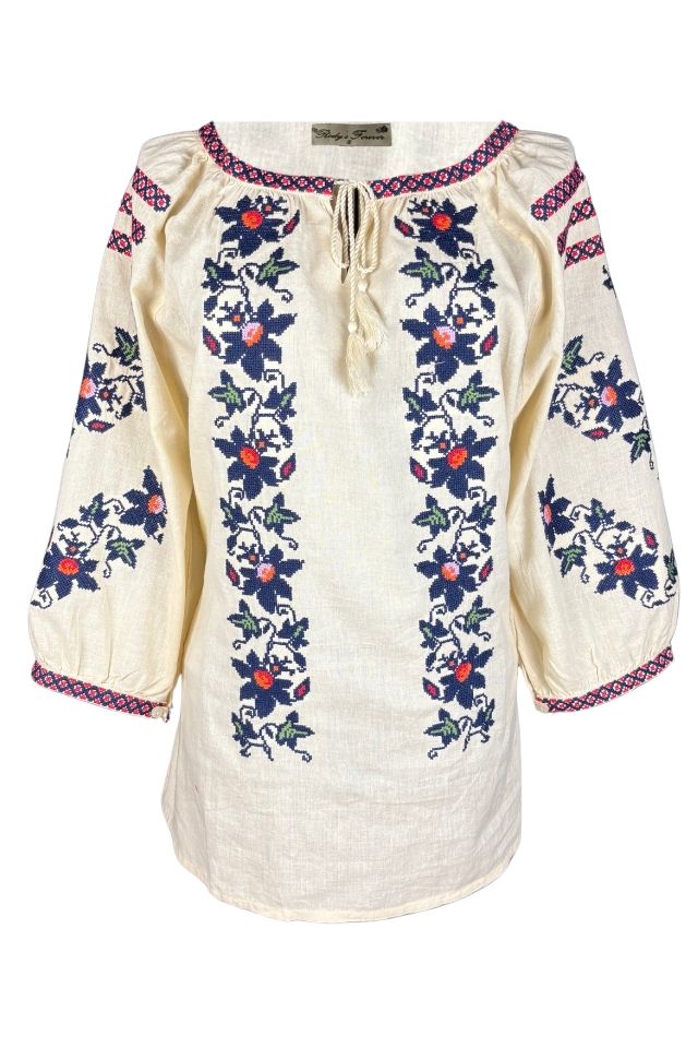 Bluza dama tip ie R256  bej/albastru
