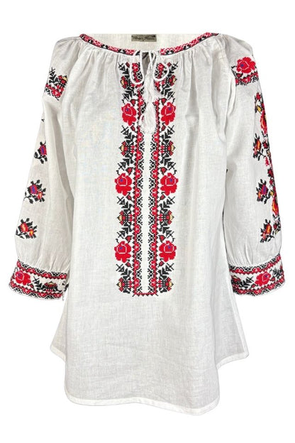 Bluza dama tip ie R256  alb optic/rosu bordo