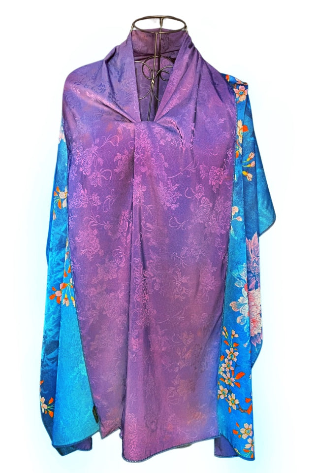 Esarfa de lux din matase naturala, albastru/mov, 180x70cm