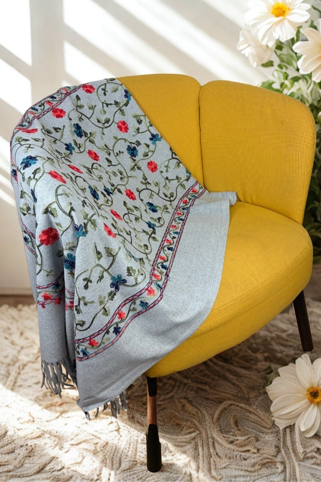 Fular dama de lux brodat colorat gri