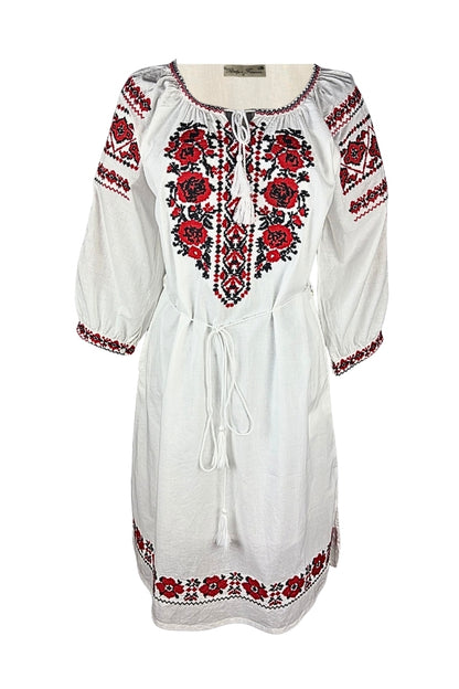 Rochie dama IL26 alb/rosu