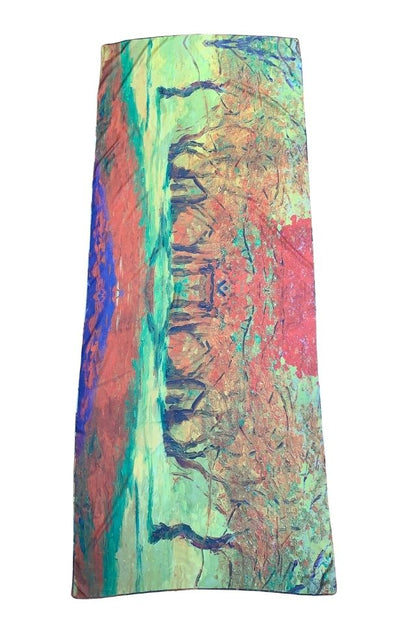 Esarfa tip sal doua fete pictata 3, Dacali, matase, portocaliu/verde inchis, 180x70cm