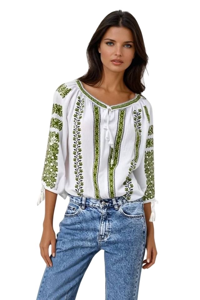 Bluza dama RA25 alb/verde