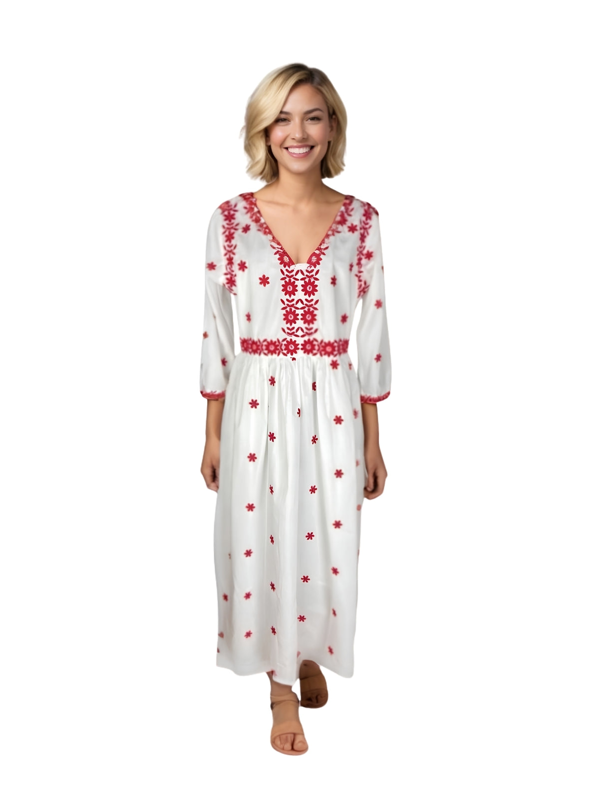 Rochie dama S25 alb/rosu