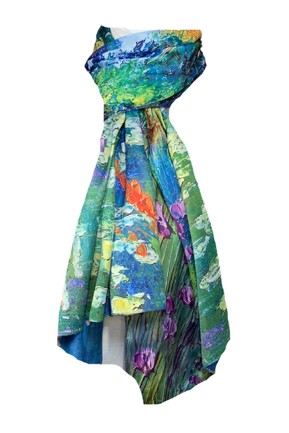 Esarfa tip sal doua fete pictata LP, Dacali, matase, mov/bleu, 180x70cm