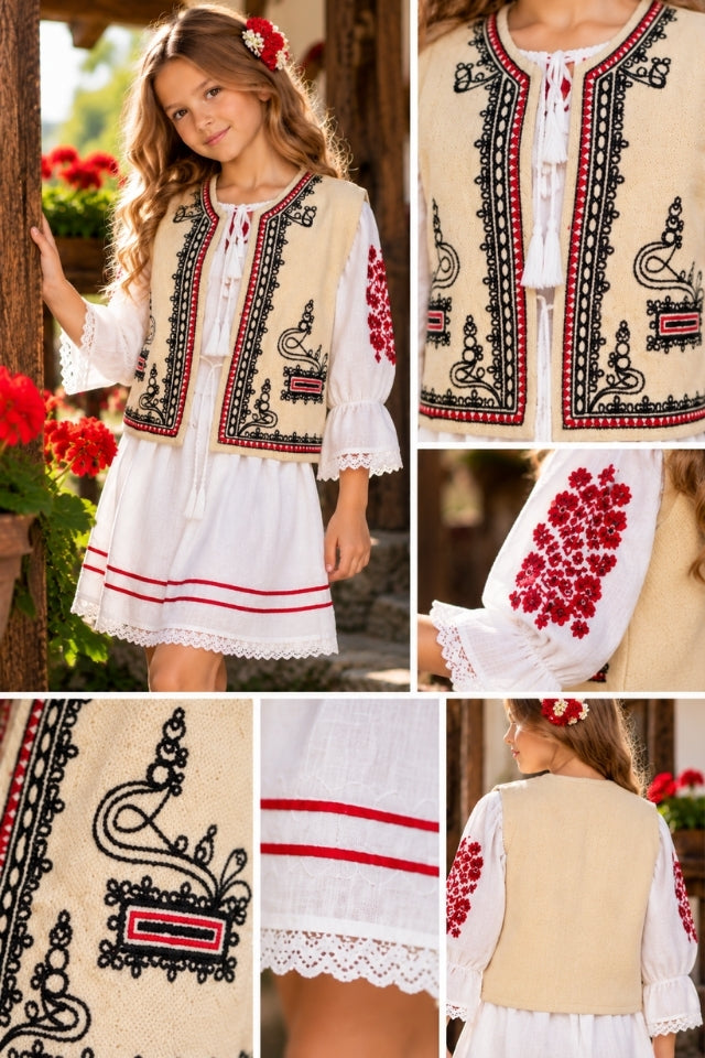 Vesta fete CPOF crem/rosu