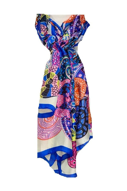 Esarfa tip sal ED, Dacali, alb/albastru, 185x90cm