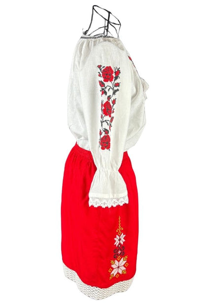 Rochie fete F26 tip costum alb/rosu