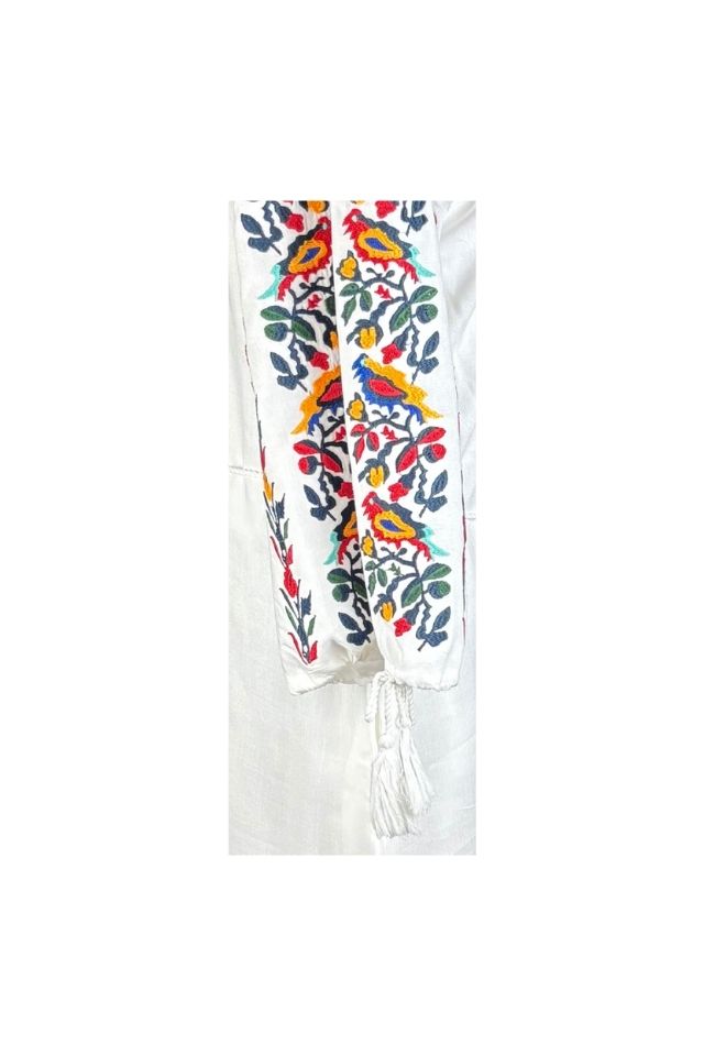 Rochie traditionala dama R25 alb/galben