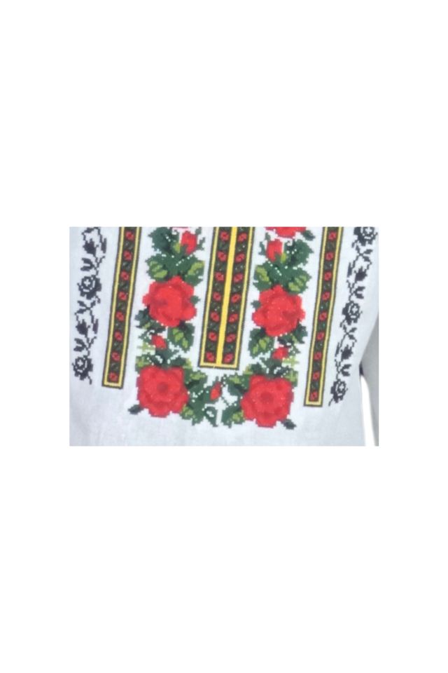 Bluza dama tip ie 124, alb natural/rosu antichizat