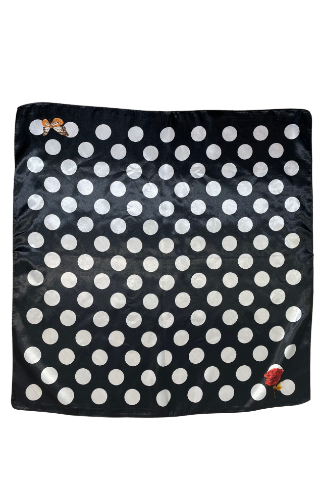 Esarfa dama cu buline, Dacali, negru/alb, 60x60 cm