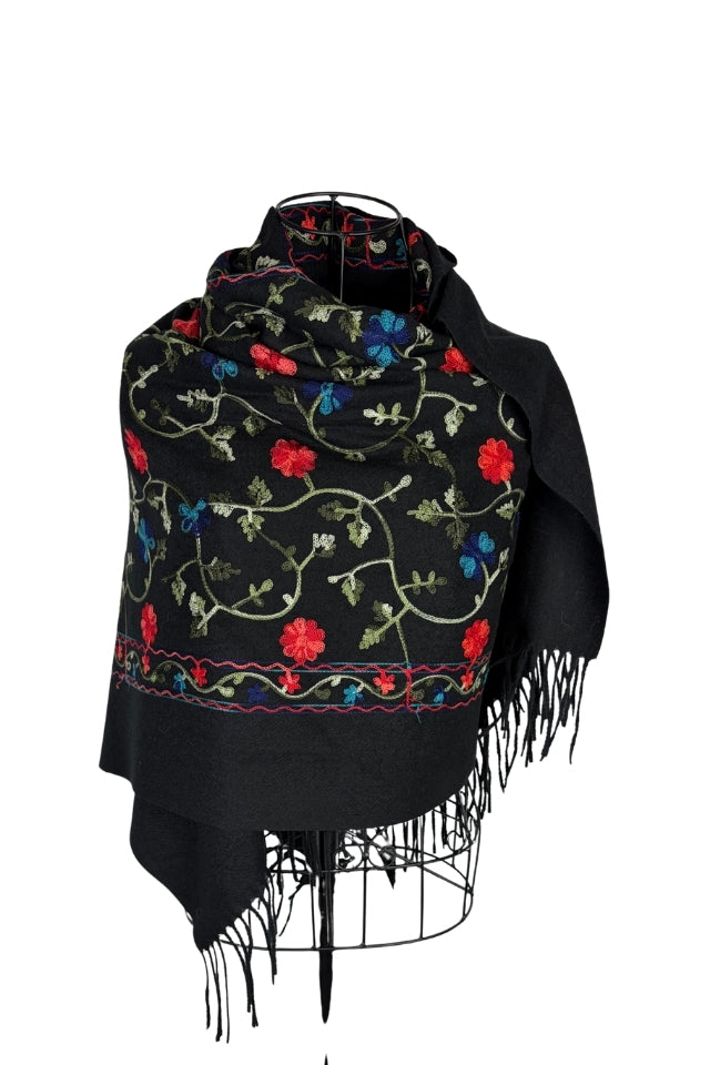 Fular dama de lux brodat colorat negru