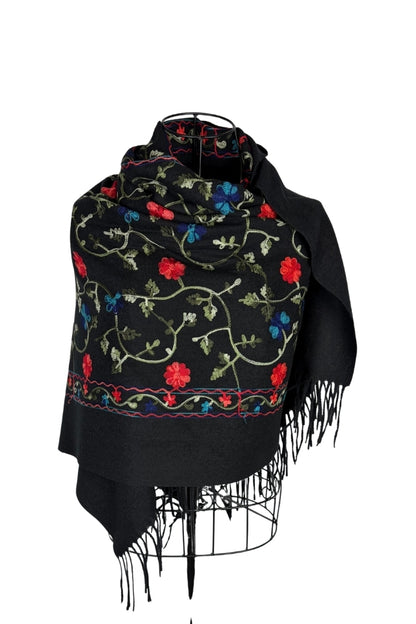 Fular dama de lux brodat colorat negru