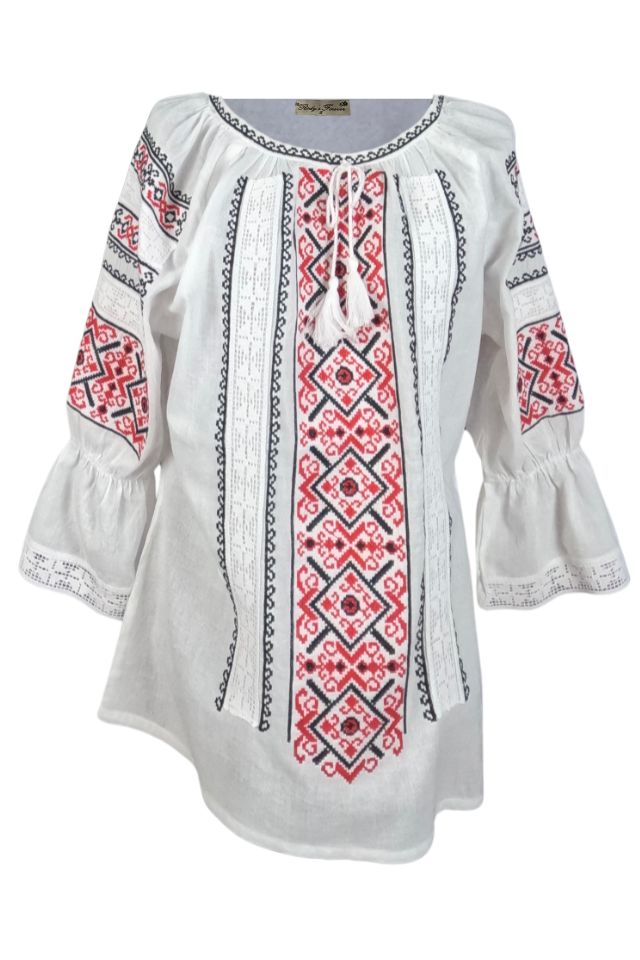 Bluza dama tip ie 024, alb pur/rosu