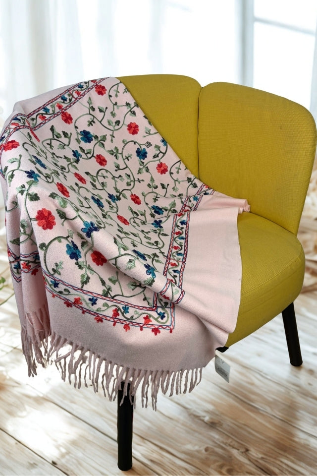 Fular dama de lux brodat colorat roz