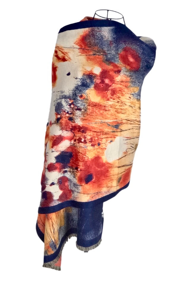 Fular dama lână de lux, alb/galben, 180x60cm