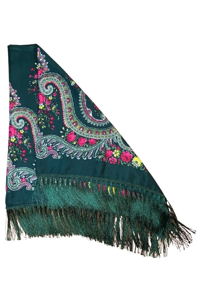 Esarfa tip sal cu flori, Dacali, verde, 107 x107 cm