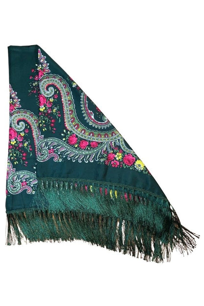 Esarfa tip sal cu flori, Dacali, verde, 107 x107 cm