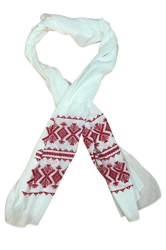 Marama traditionala dama MCP alb/rosu