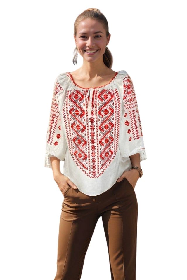 Bluza dama RS25 alb pur/rosu