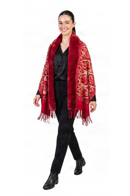 Fular dama tip poncho de lux rosu