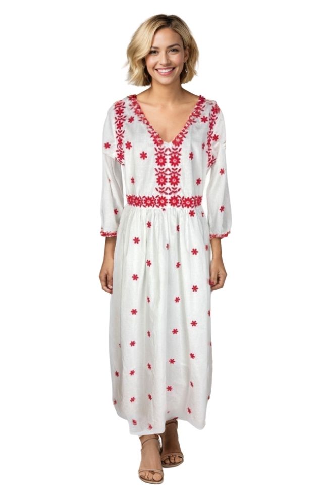 Rochie dama S25 alb/rosu