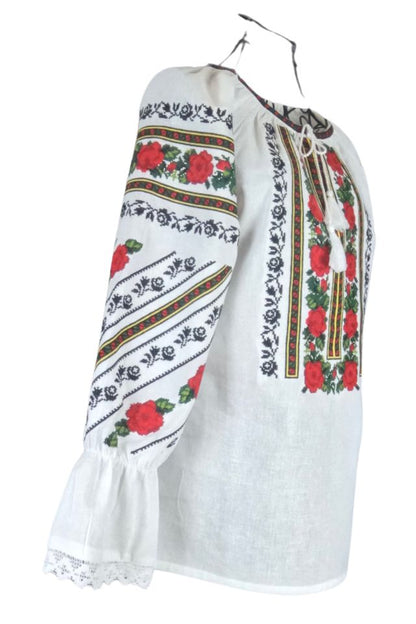 Bluza dama tip ie 124, alb natural/rosu antichizat