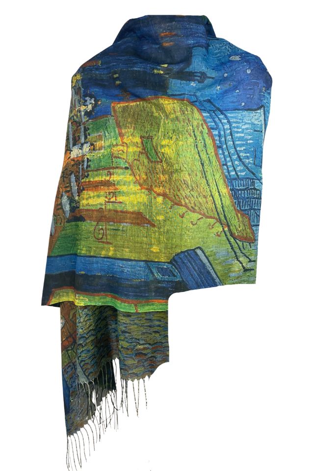 Esarfa imprimata pe ambele fete R, Dacali, bleumarin 185x70 cm