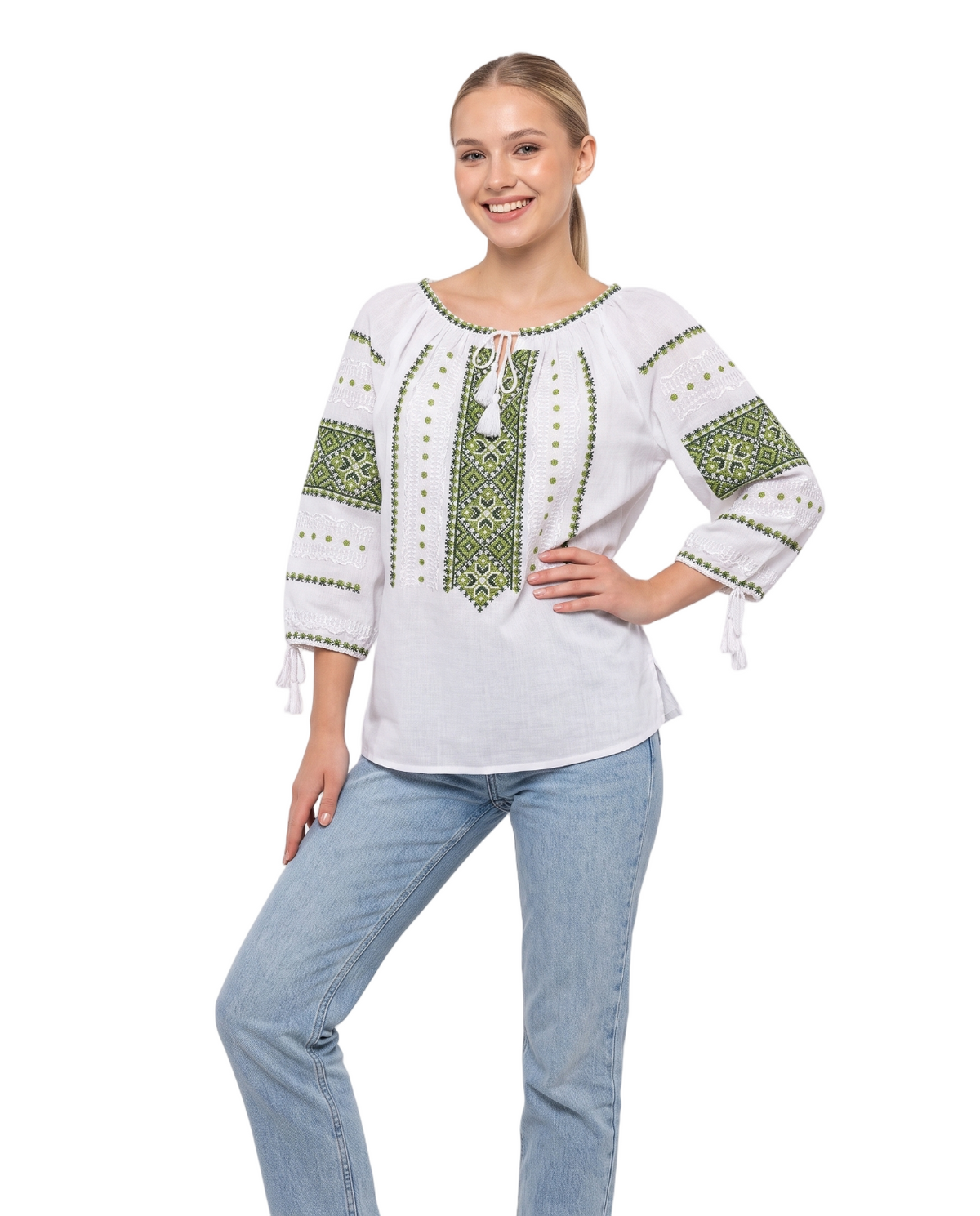 Bluza dama IL26 alb/verde