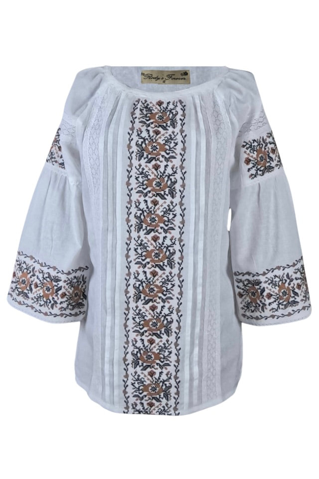 Bluza tip ie dama B23, alb neted/gri
