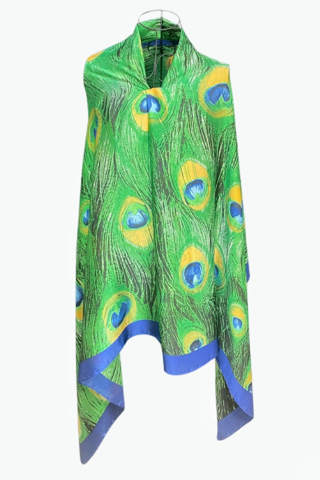 Esarfa tip sal dama 24E din matase vegetala cu atingere de matase fina, verde azur/albastru, 180 x 82 cm