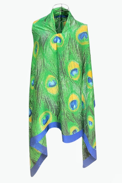 Esarfa tip sal dama 24E din matase vegetala cu atingere de matase fina, verde azur/albastru, 180 x 82 cm