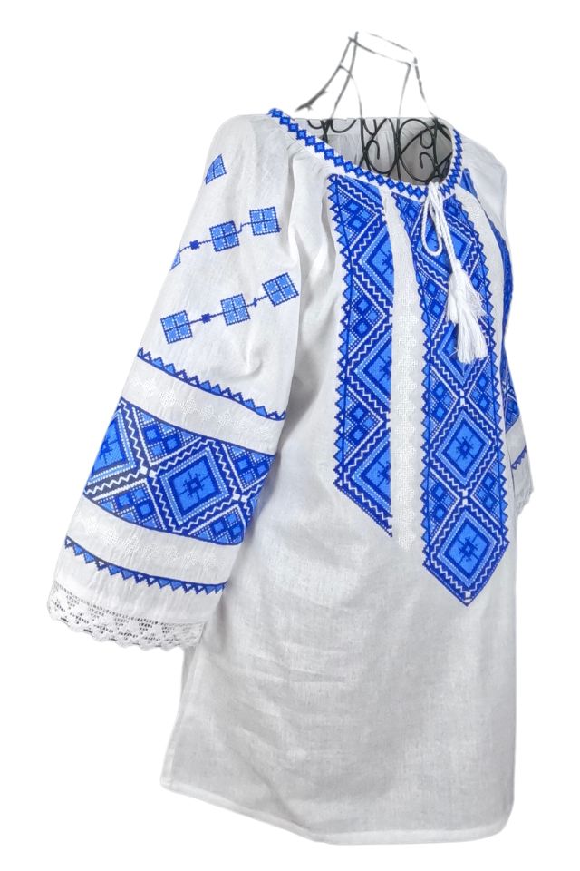 Bluza dama tip ie 024, alb neted/albastru royal