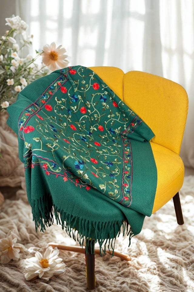 Fular dama de lux brodat colorat verde