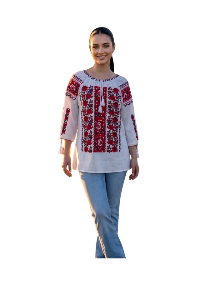 Bluza dama 2IU26 alb/rosu