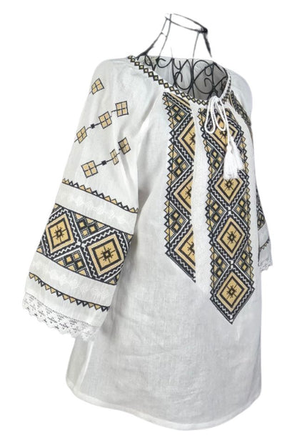 Bluza dama tip ie 024, alb trandafir/maro deschis